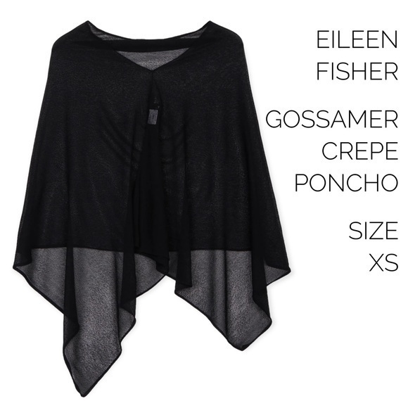 Eileen Fisher size XS black gossamer crepe poncho - Picture 1 of 10
